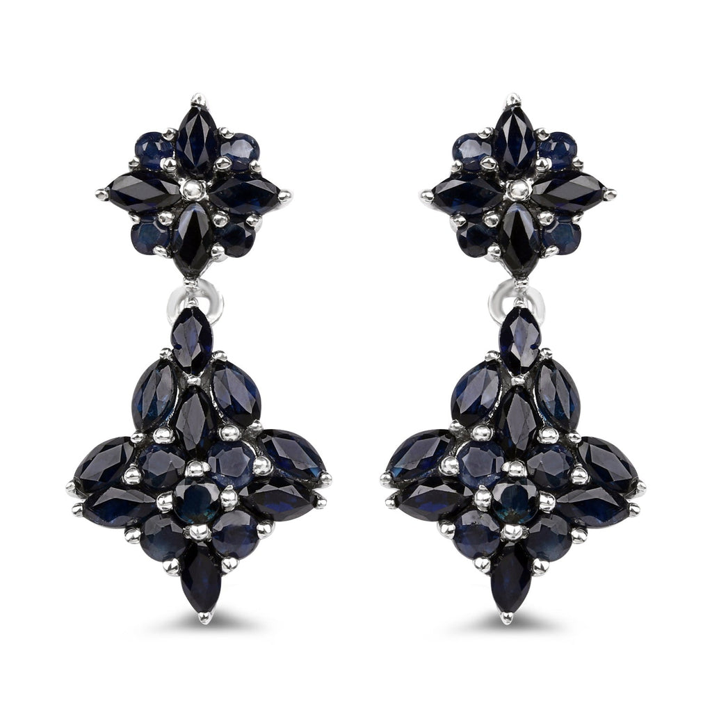 3.33 Carat Genuine Blue Sapphire .925 Sterling Silver Earrings