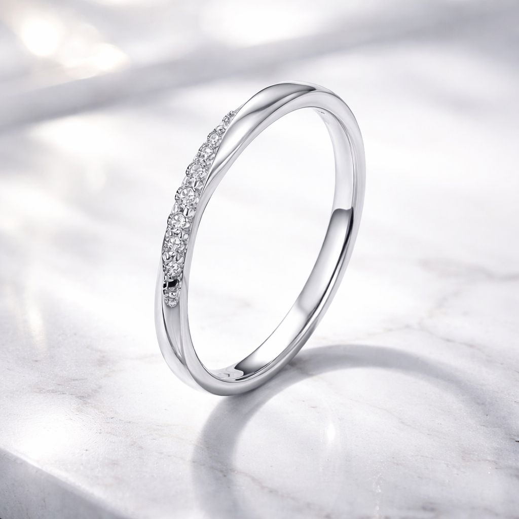 925 Sterling Silver Pavé Set CZ Platinum Plated Ring Size 6 for Women
