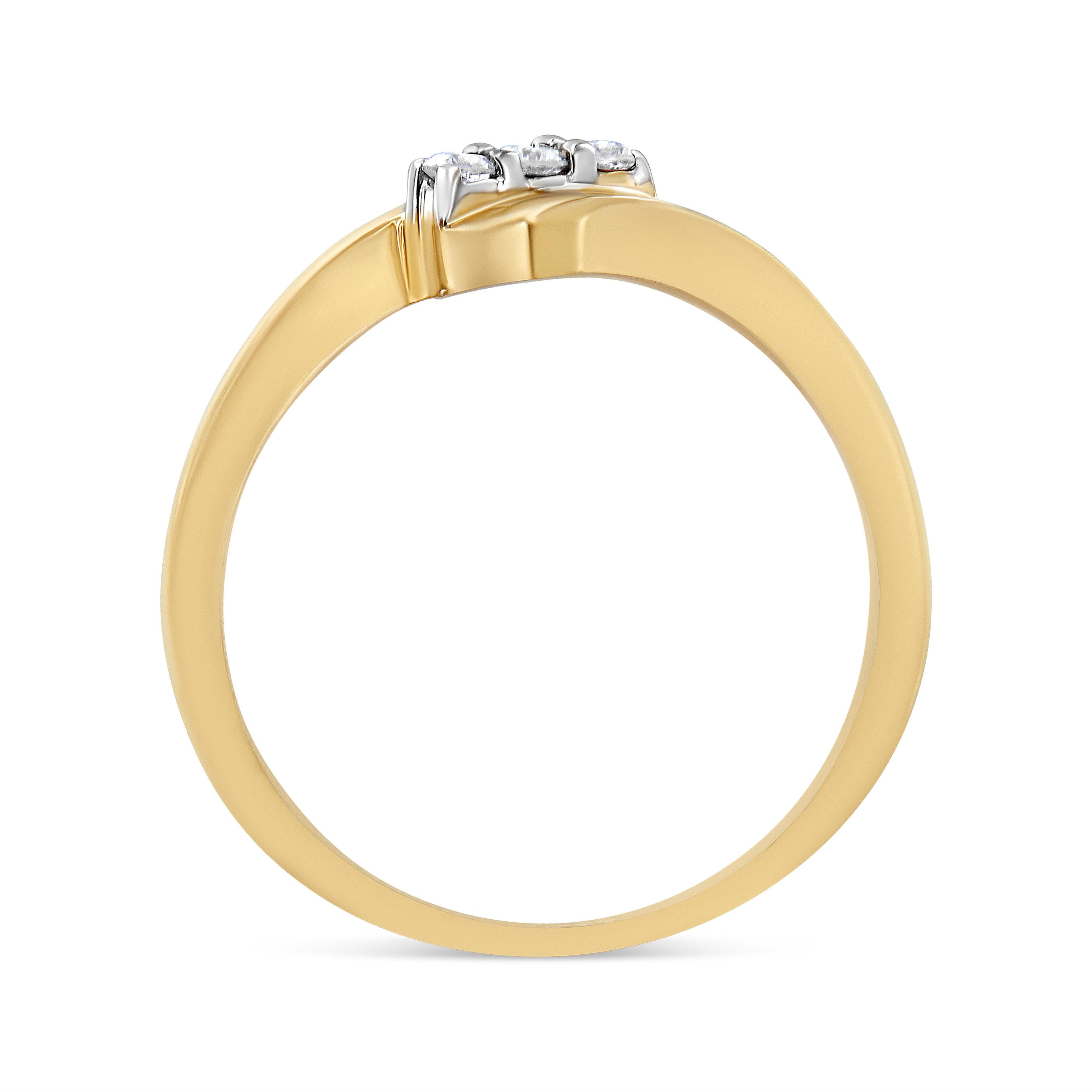 10K Yellow Gold over .925 Sterling Silver 1/10 Cttw Diamond Three-Stone Bypass Fashion Cocktail Ring ( I-J Color, I2-I3 Clarity) - Size 6