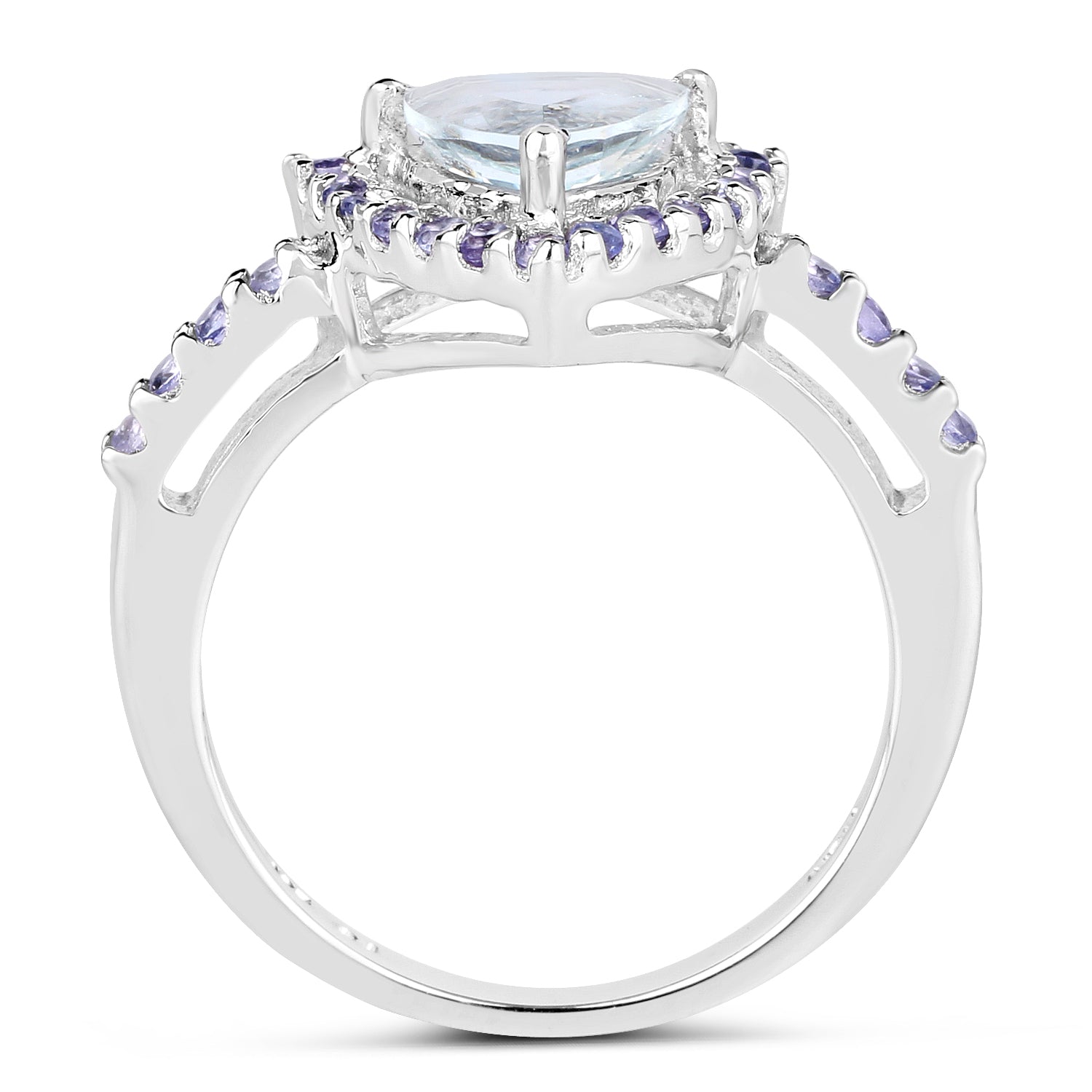 1.41 Carat Genuine Aquamarine & Tanzanite .925 Sterling Silver Ring