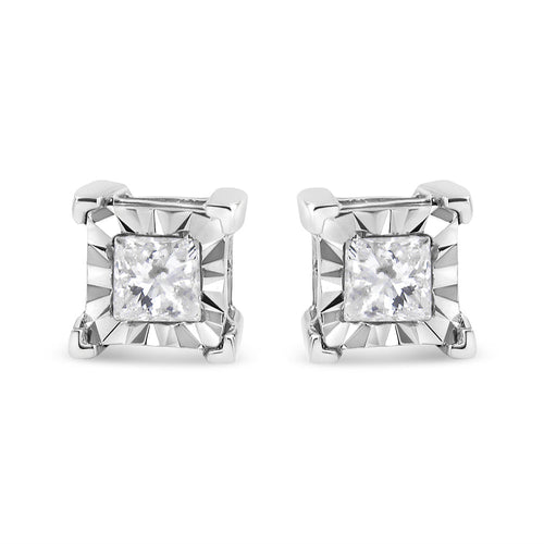 .925 Sterling Silver 1/2 Cttw Miracle Set Princess-cut Diamond Solitaire Stud Earrings (H-I Color, SI2-I1 Clarity)