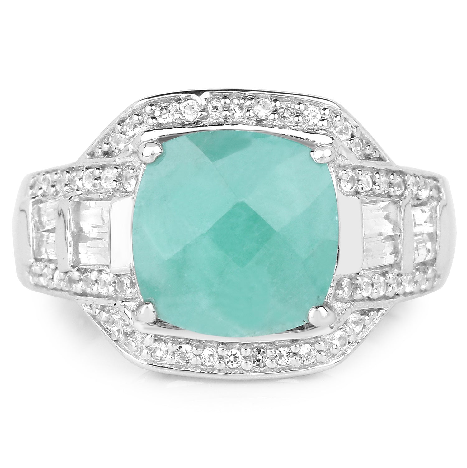 4.09 Carat Genuine Emerald and White Topaz .925 Sterling Silver Ring