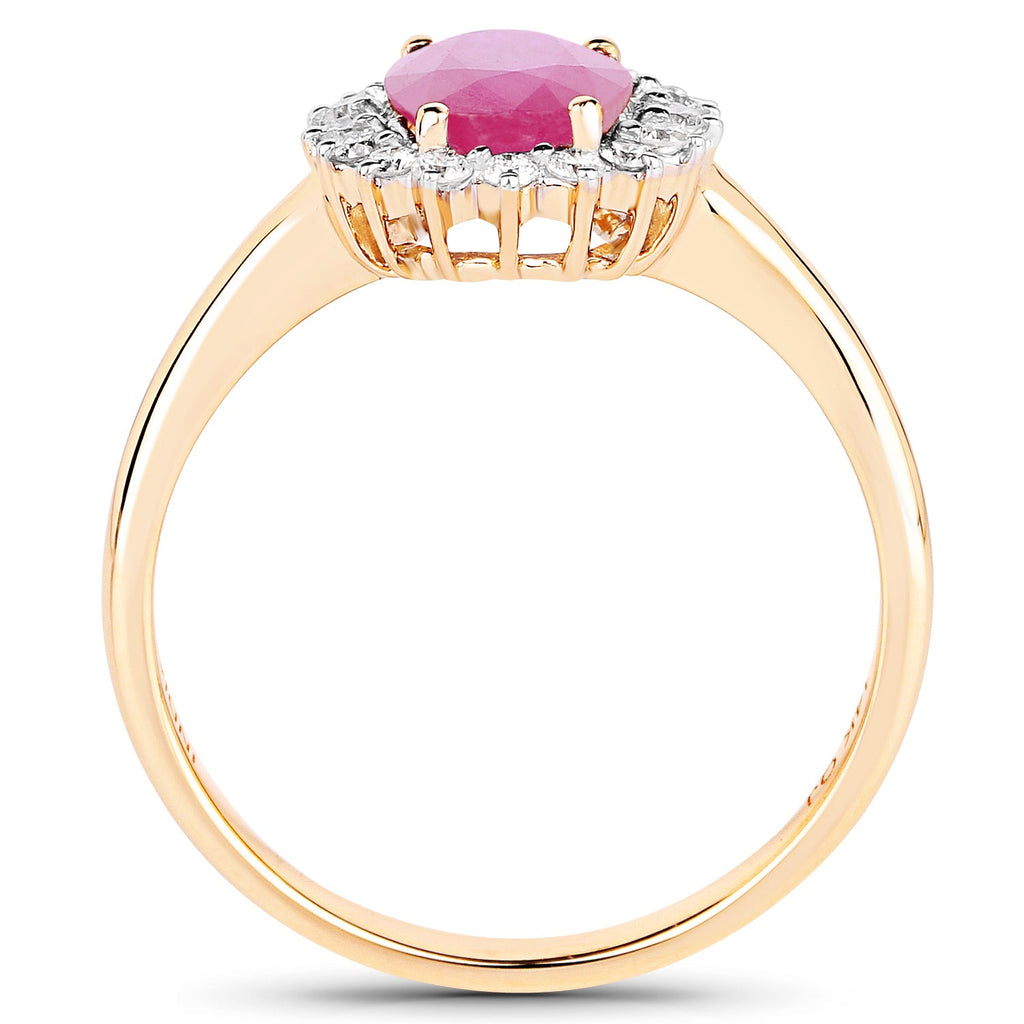 1.48 Carat Genuine Ruby and White Diamond 14K Yellow Gold Ring