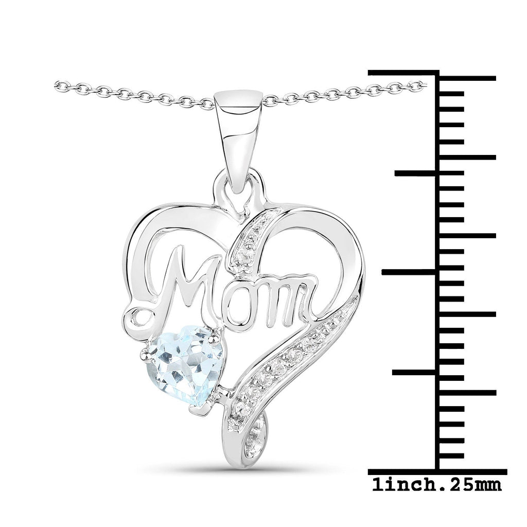 0.54 Carat Genuine Blue Topaz and White Topaz .925 Sterling Silver Pendant