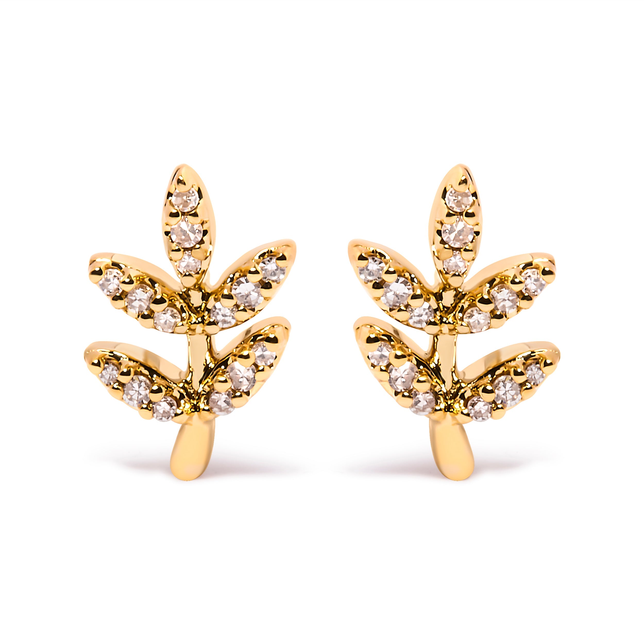 10K Yellow Gold 1/10 Cttw Diamond Accented Leaf and Branch Stud Earrings (H-I Color, I1-I2 Clarity)