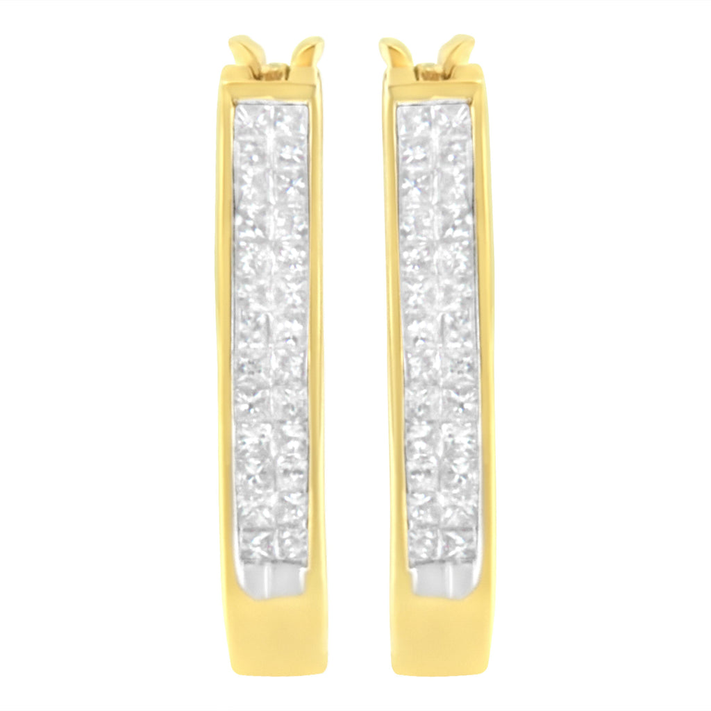 10K Yellow Gold 1/2 Cttw Invisible Set Princess-cut Diamond Hoop Earrings (H-I Color, SI2-I1 Clarity)