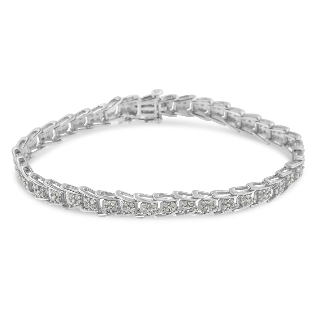 10k White Gold 2 cttw Diamond Fan-Shaped Link Tennis Bracelet (I-J Clarity, I3 Color) - Size 7.25"