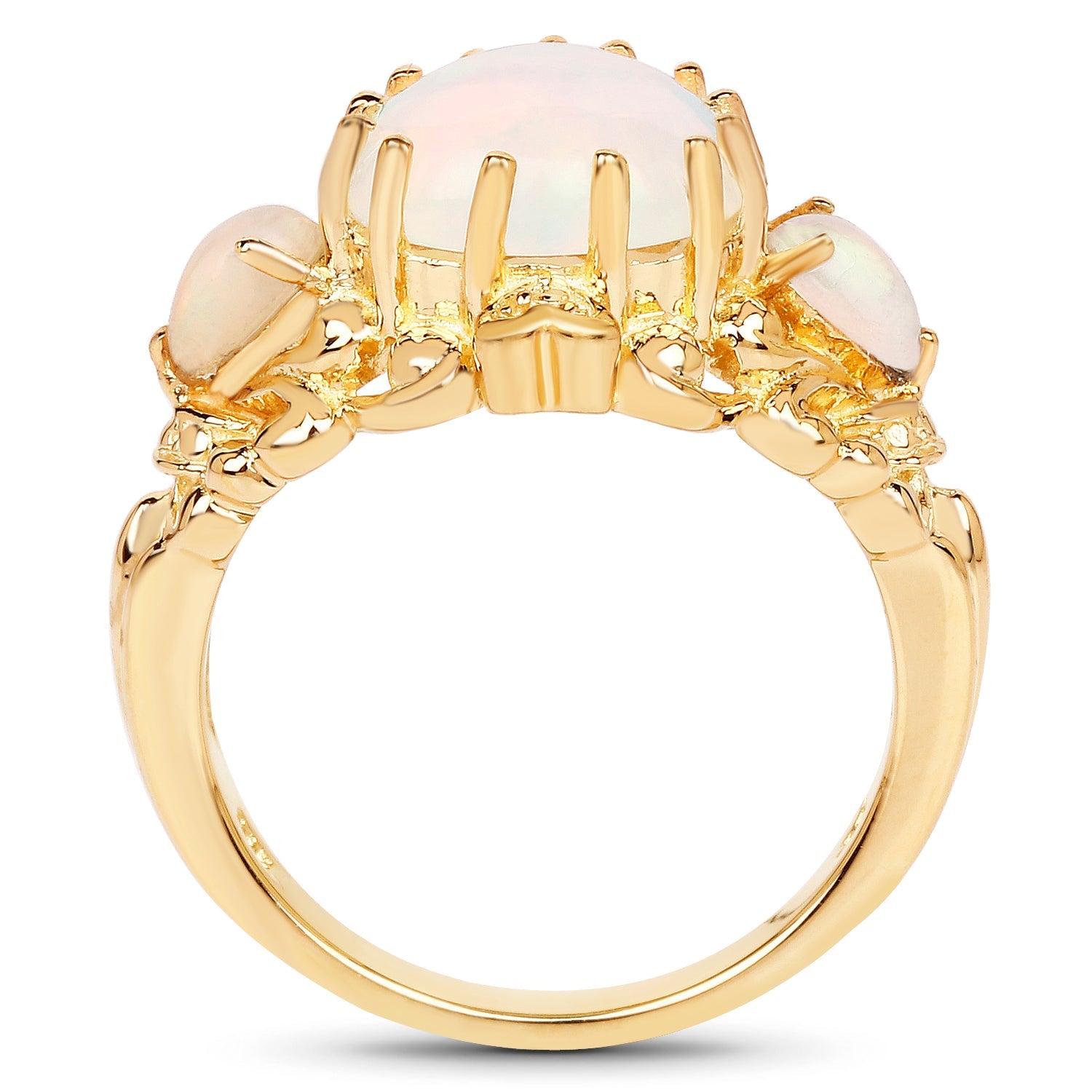 14K Yellow Gold Plated 3.26 Carat Genuine Ethiopian Opal .925 Sterling Silver Ring