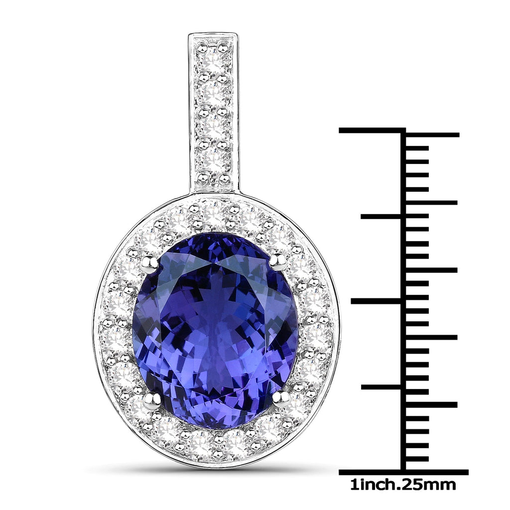 10.15 Carat Genuine Tanzanite and White Diamond 18K White Gold Pendant