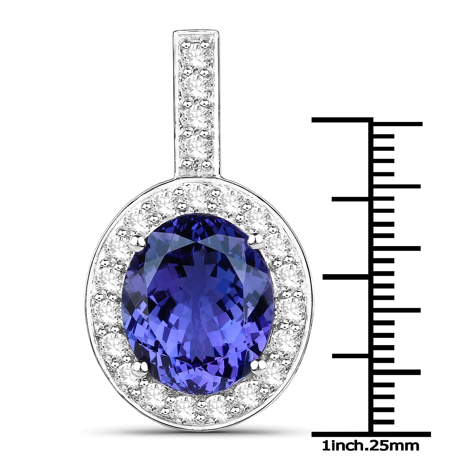 10.15 Carat Genuine Tanzanite and White Diamond 18K White Gold Pendant