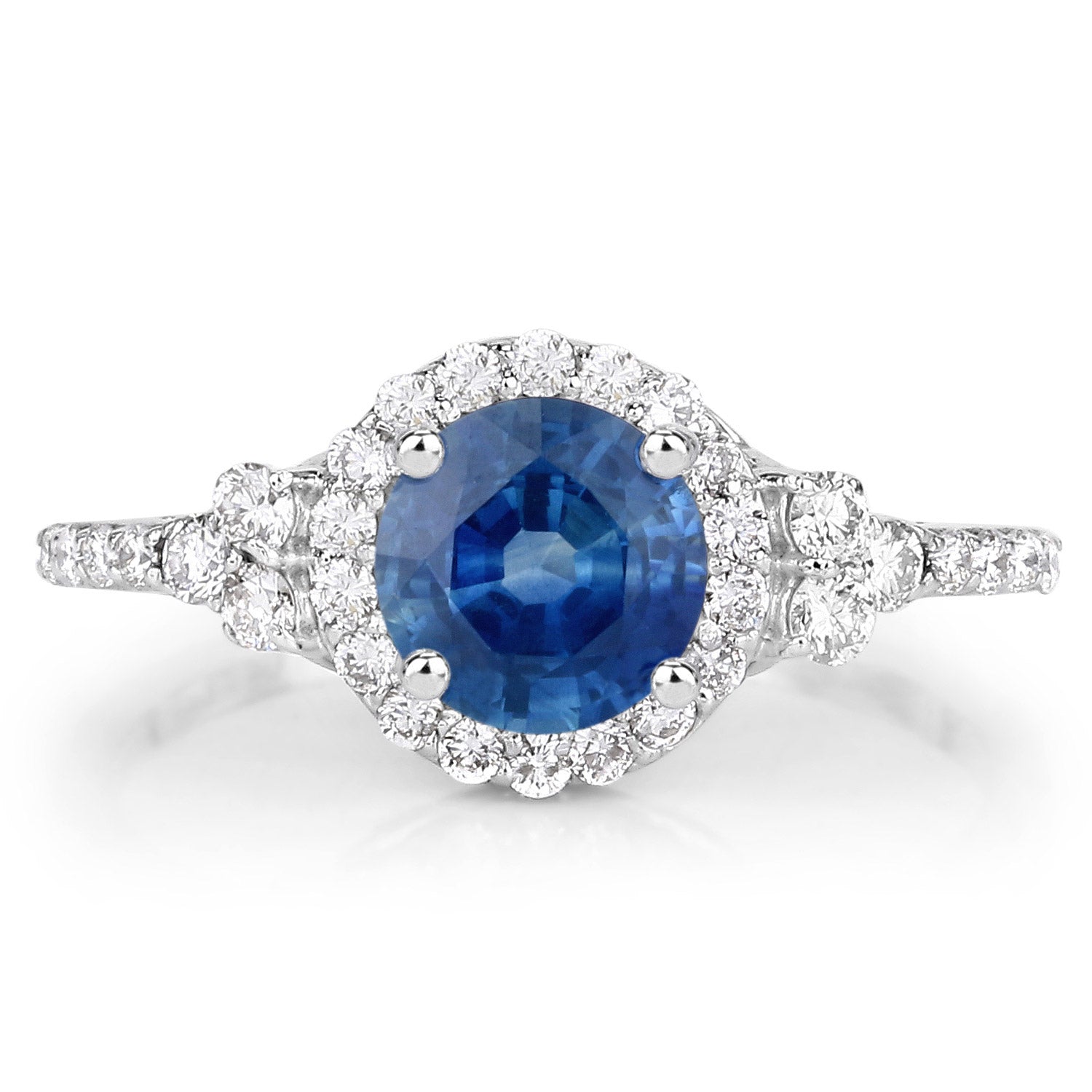 1.34 Carat Genuine Blue Sapphire and White Diamond 14K White Gold Ring