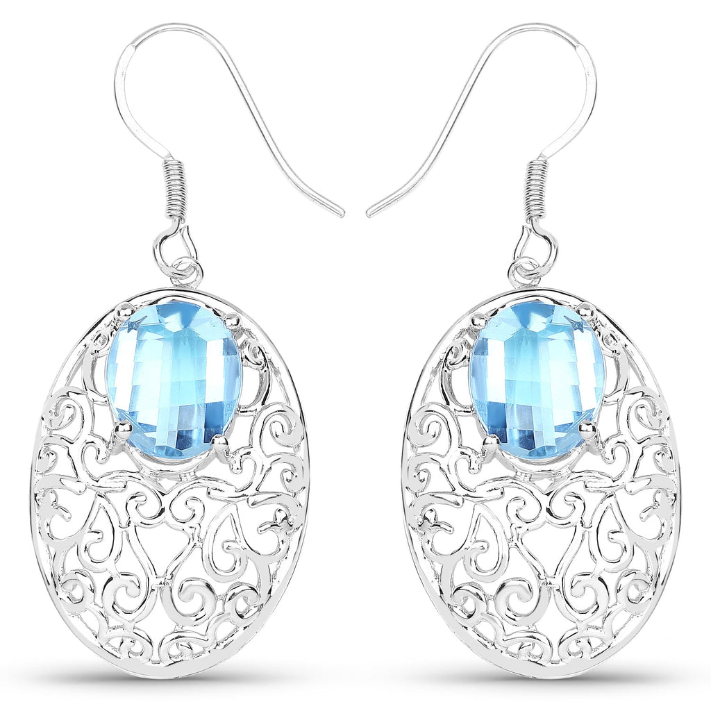 10.72 Carat Genuine Blue Topaz .925 Sterling Silver Earrings