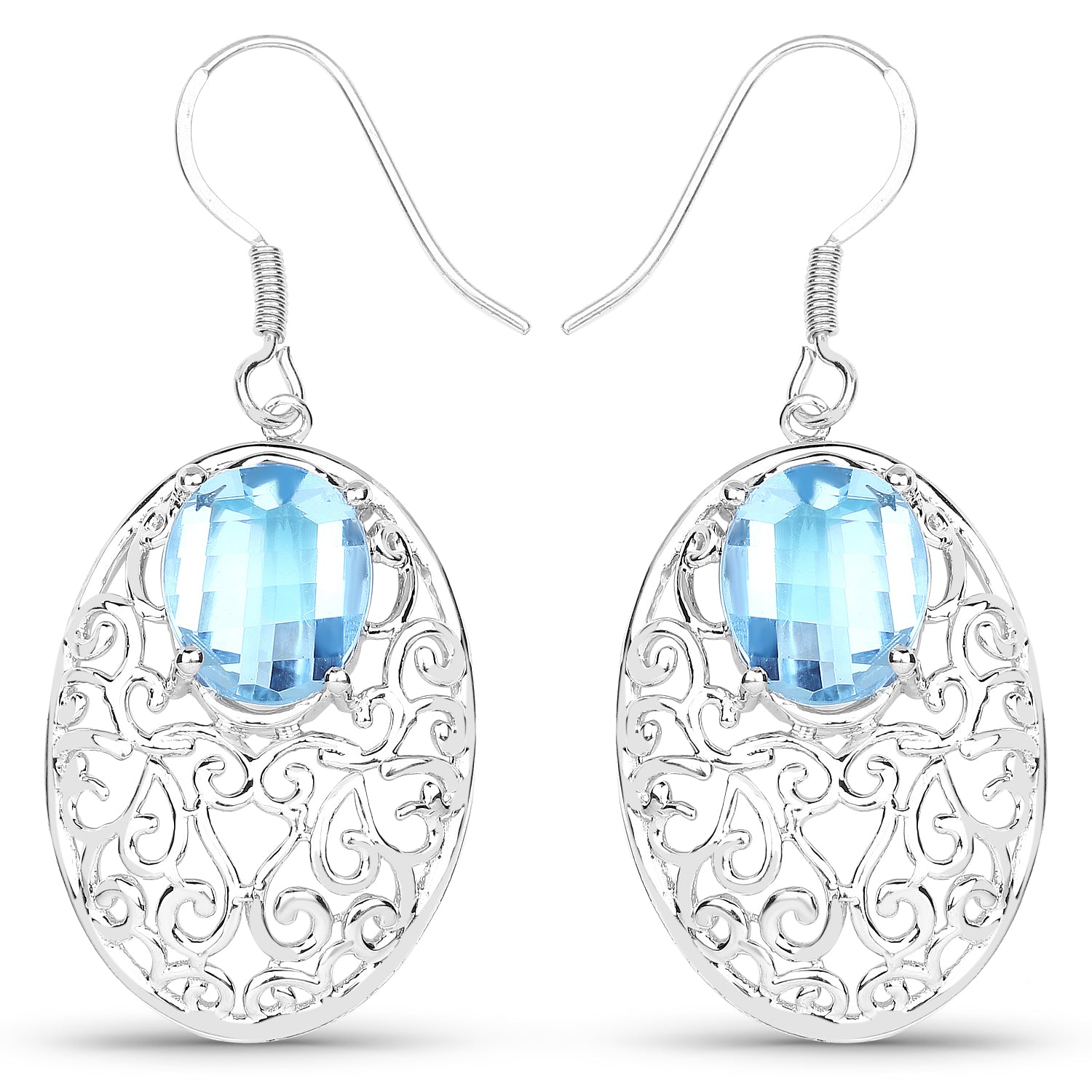 10.72 Carat Genuine Blue Topaz .925 Sterling Silver Earrings