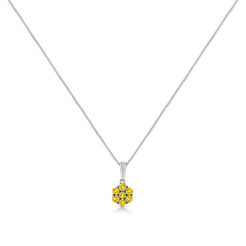 .925 Sterling Silver 1/2 Cttw Prong Set Treated Green Diamond Floral Cluster 18" Pendant Necklace (Green Color, I1-I2 Clarity)