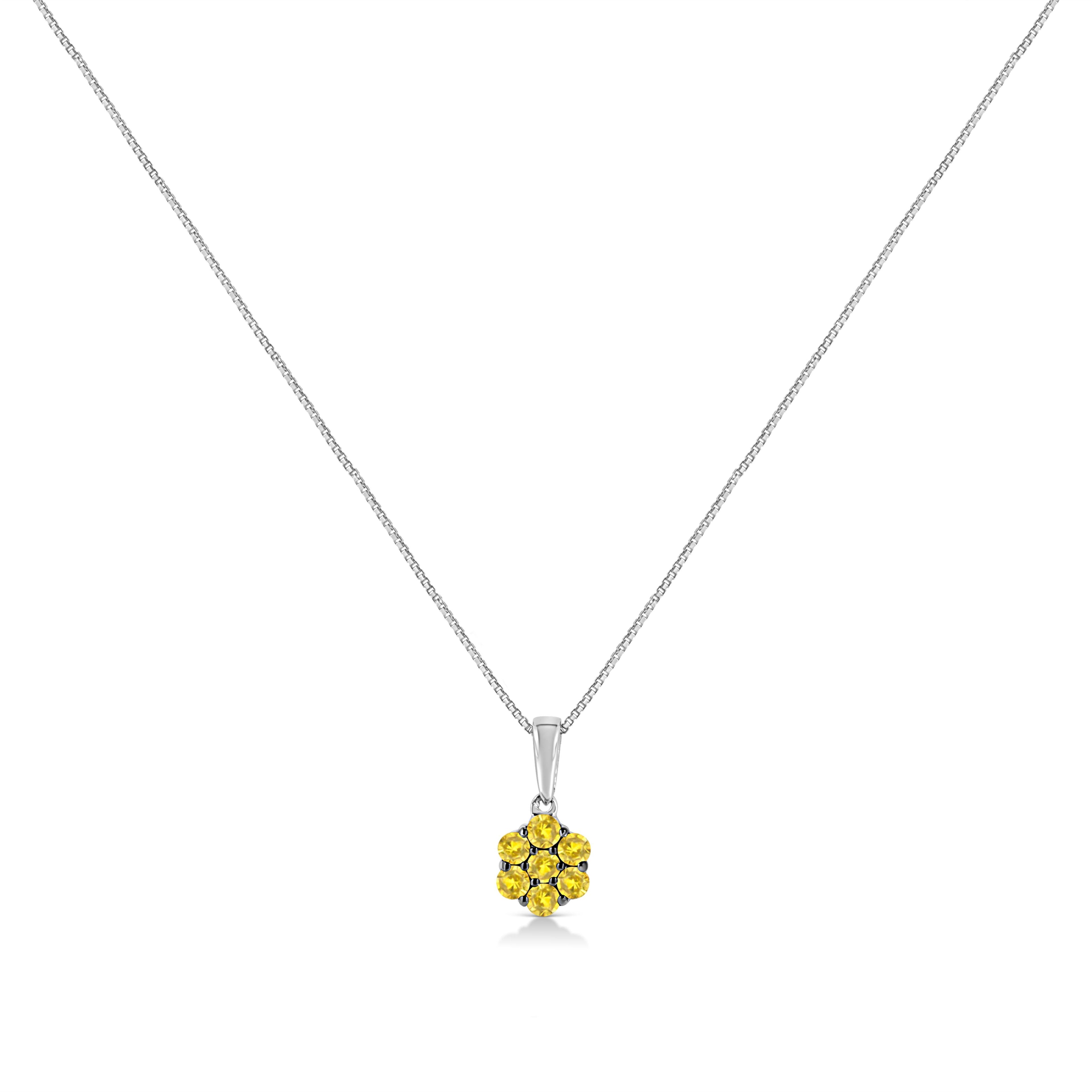 .925 Sterling Silver 1/2 Cttw Prong Set Treated Green Diamond Floral Cluster 18" Pendant Necklace (Green Color, I1-I2 Clarity)