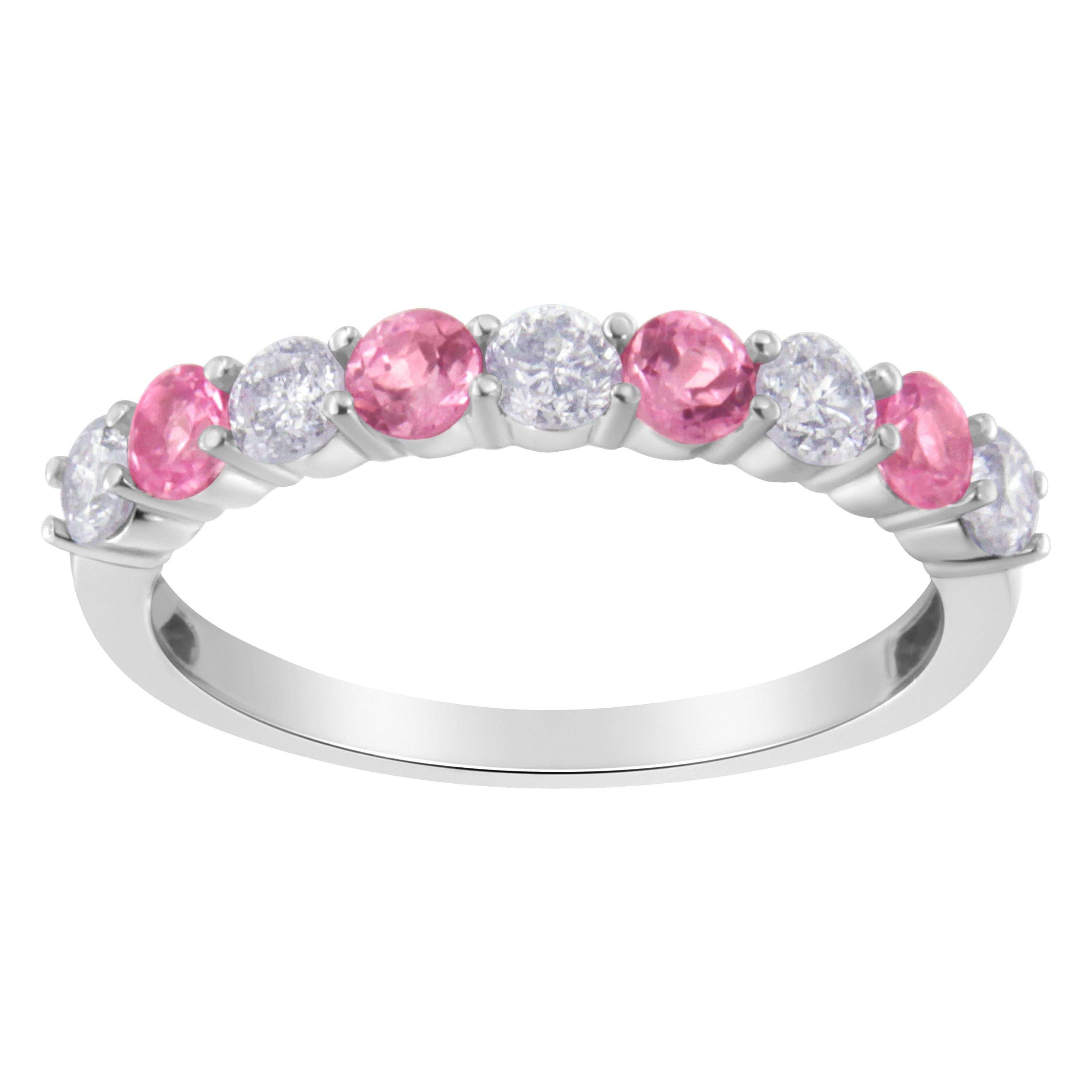 10KT White Gold 1/2 cttw Diamond and 3MM Created Blue Sapphire Gemstone Band Ring (H-I, I1-I2) - Size 7