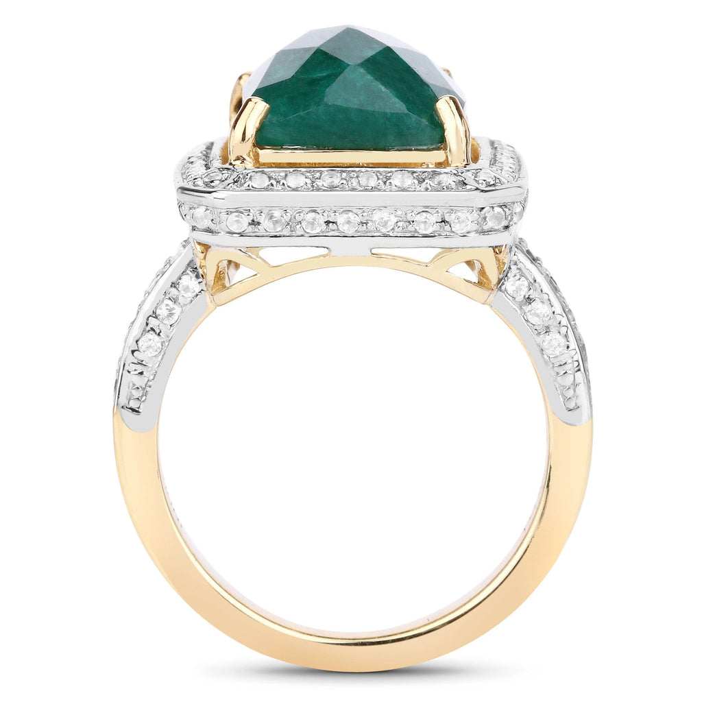 5.18 Carat Dyed Emerald and White Topaz .925 Sterling Silver Ring