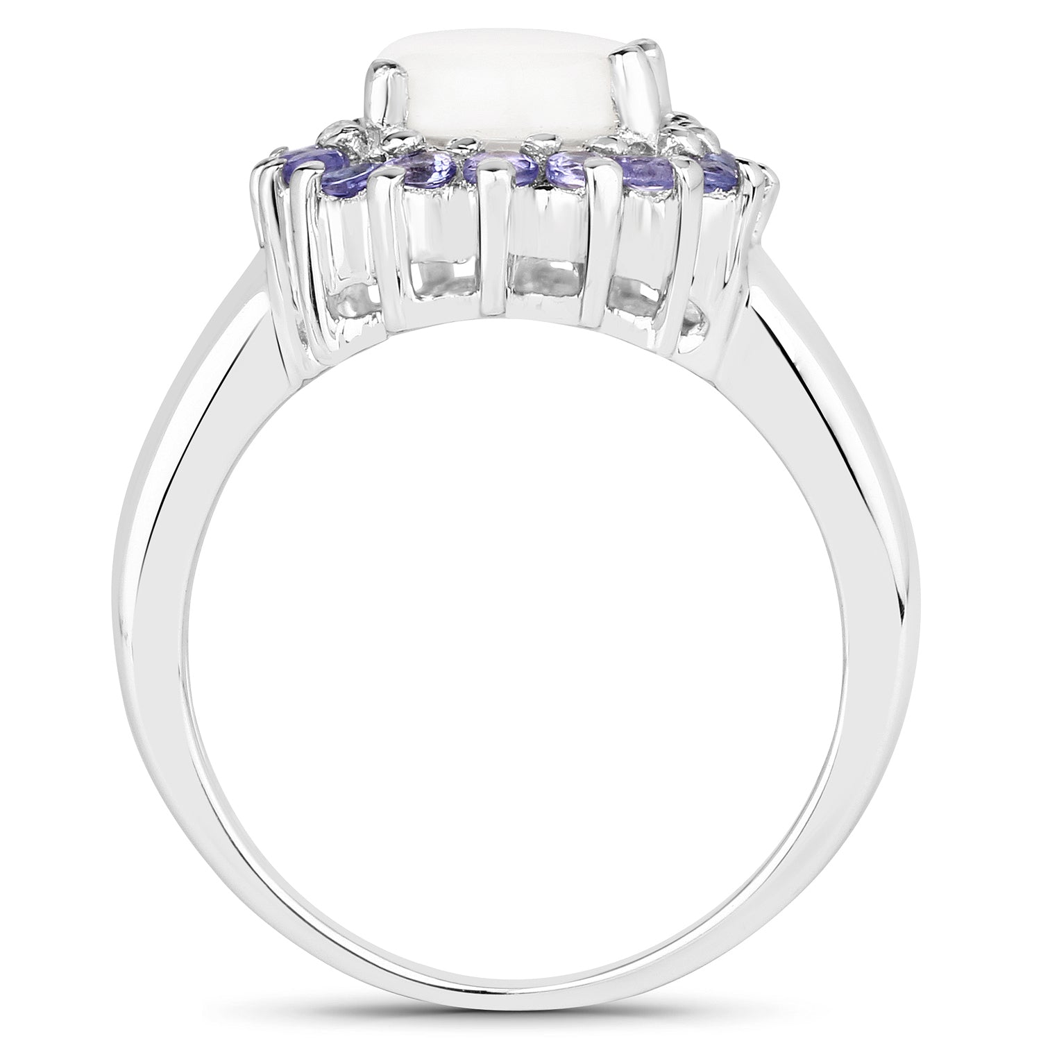 2.26 Carat Genuine Opal and Tanzanite .925 Sterling Silver Ring