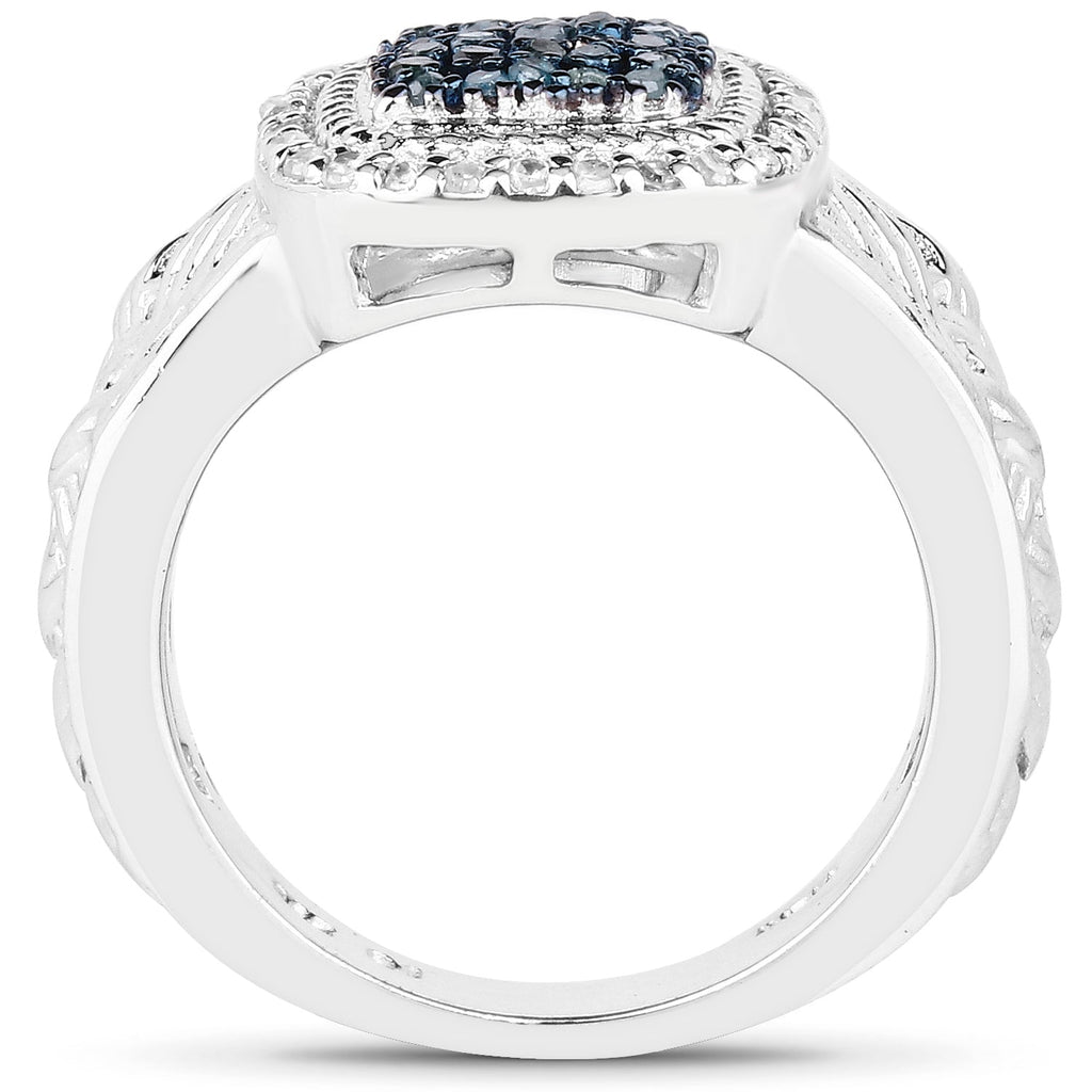 0.28 Carat Genuine Blue Diamond and White Diamond .925 Sterling Silver Ring