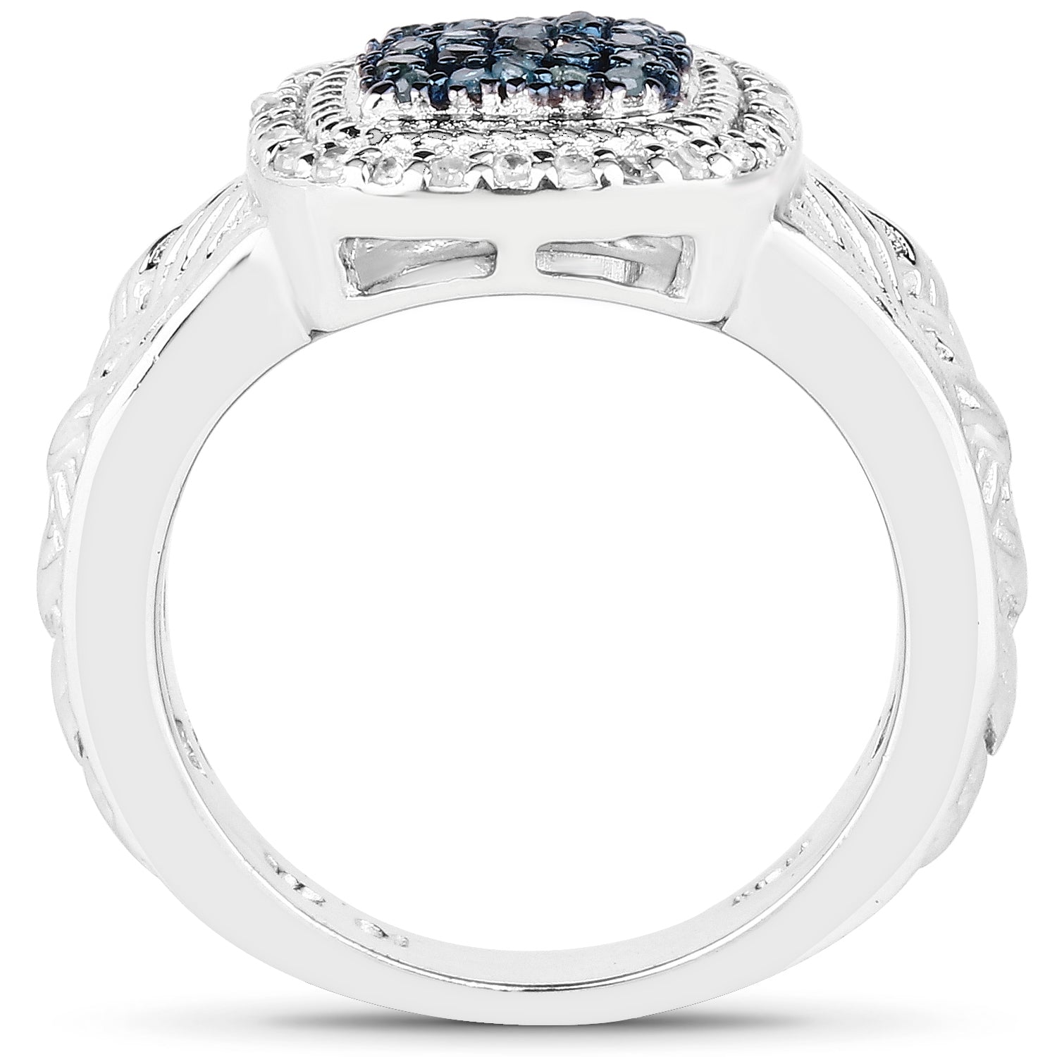 0.28 Carat Genuine Blue Diamond and White Diamond .925 Sterling Silver Ring