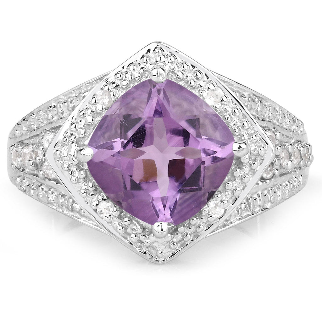 2.82 Carat Genuine Amethyst and White Topaz .925 Sterling Silver Ring