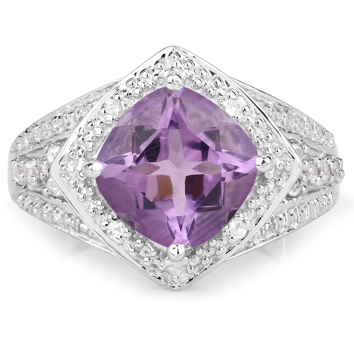 2.82 Carat Genuine Amethyst and White Topaz .925 Sterling Silver Ring