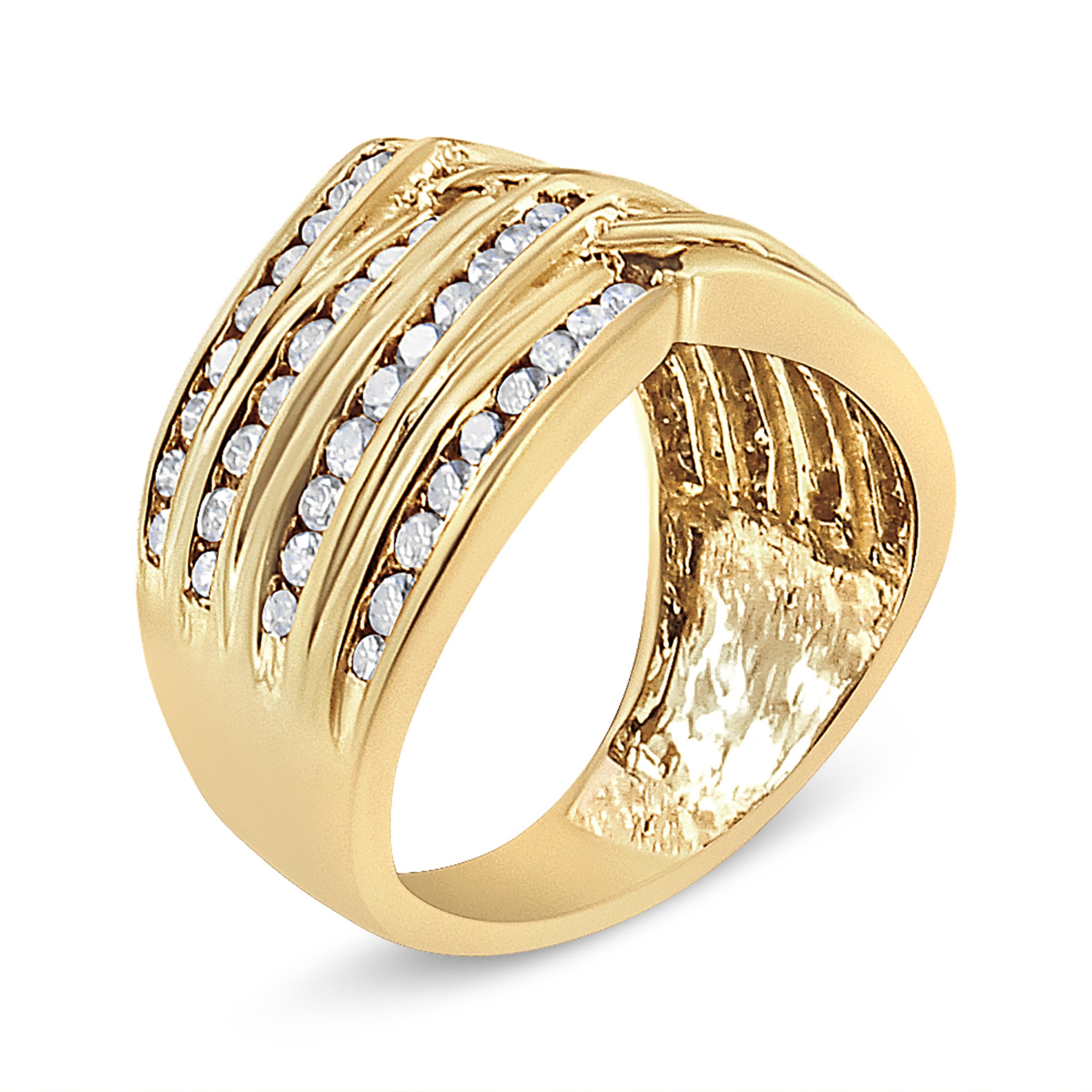 10K Yellow Gold Plated .925 Sterling Silver 1 1/2 Cttw Diamond Channel Band (Champagne Color, I2-I3 Clarity) Ring Size 7