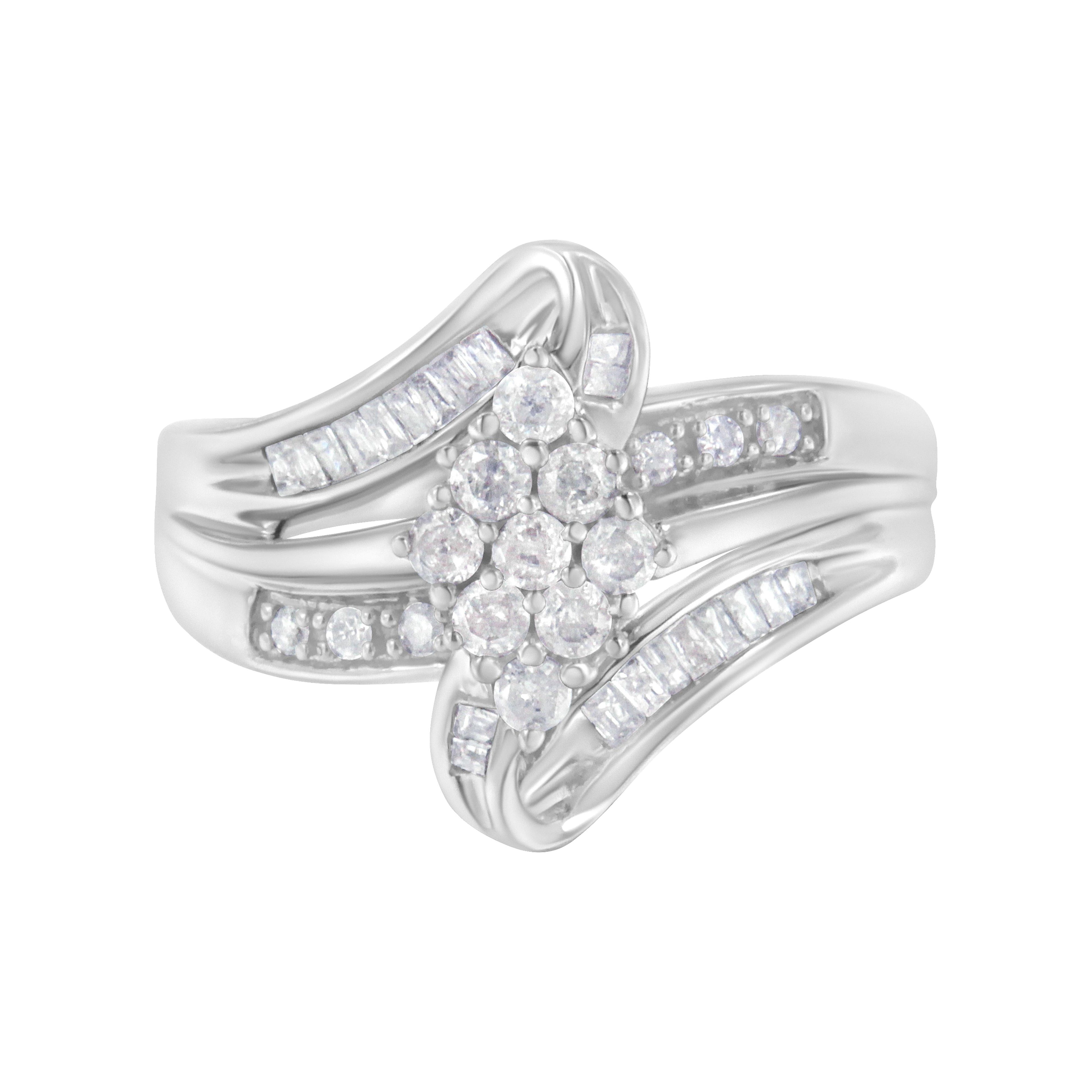 10K White Gold 1/2 cttw Diamond Cluster Ring (H-I Clarity, I2-I3 Color) - Size 6