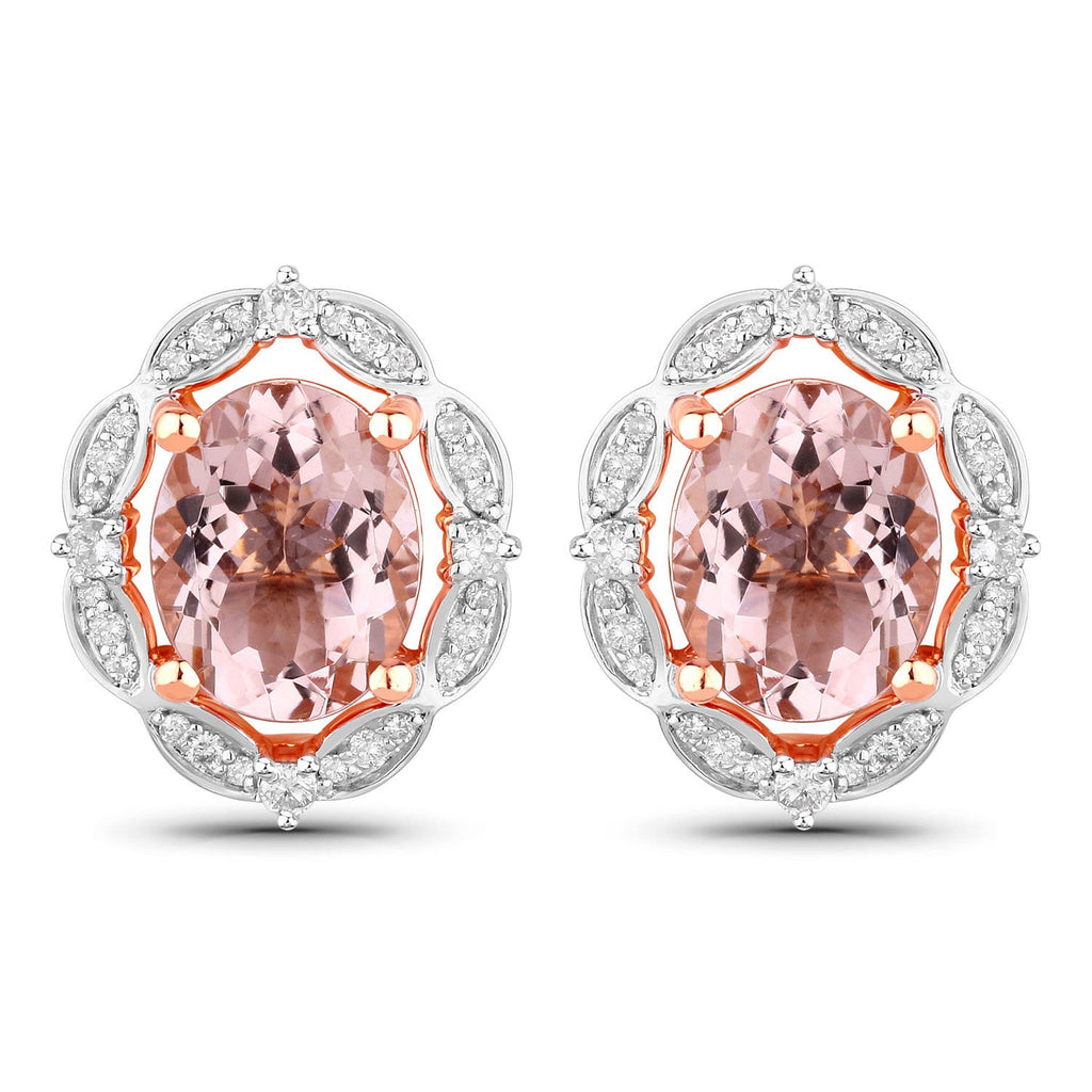 3.52 Carat Genuine Morganite and White Diamond 14K Rose Gold Earrings