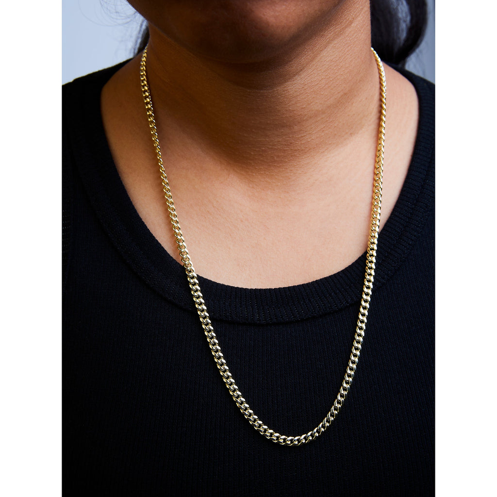 Semi-Solid 14K Yellow Gold 4.5mm Miami Cuban Chain Necklace - Unisex Chain - 22 Inches