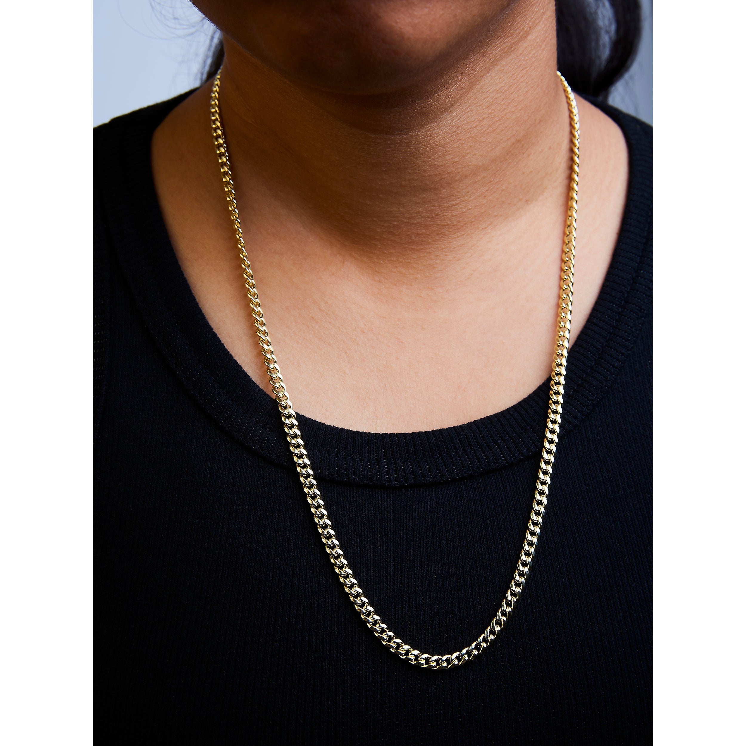 Semi-Solid 14K Yellow Gold 4.5mm Miami Cuban Chain Necklace - Unisex Chain - 22 Inches
