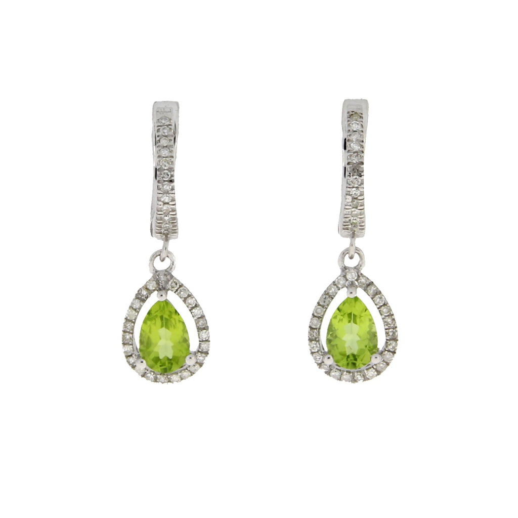 .88ct Peridot Diamond Dangle Earrings 14KT White Gold