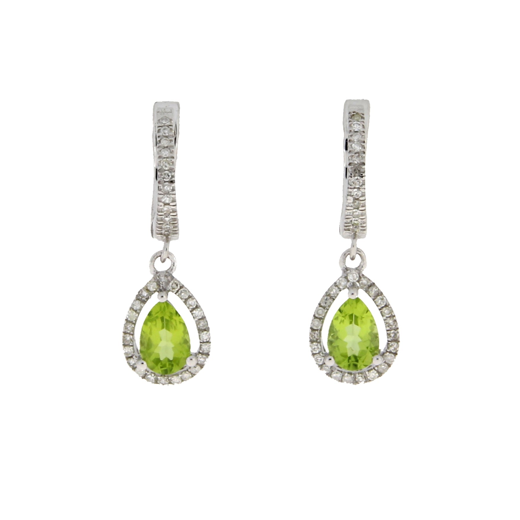 .88ct Peridot Diamond Dangle Earrings 14KT White Gold