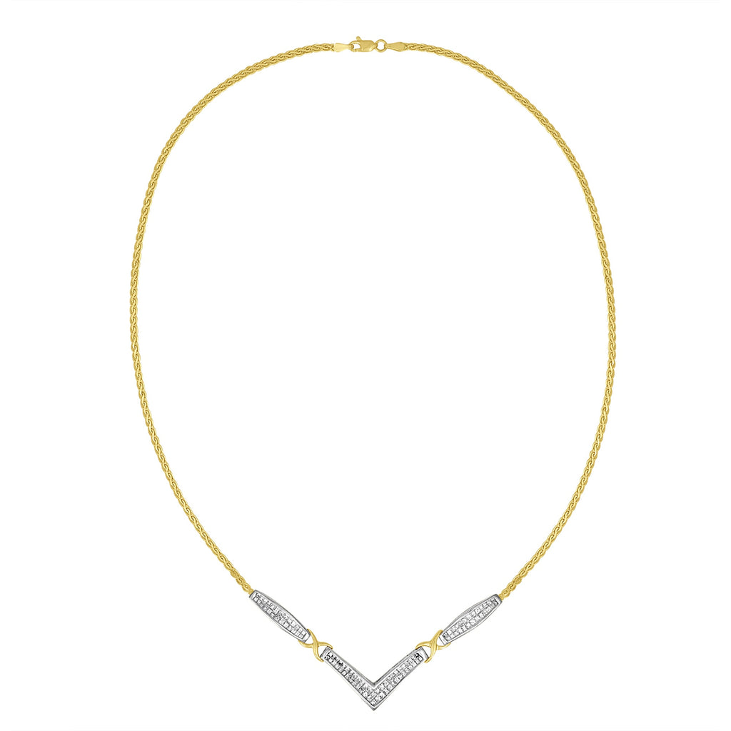 14K Yellow and White Gold 2.0 Cttw Princess Cut Diamond Flared and X-Station V Shaped 18â€ Franco Chain Statement Necklace (H-I Color, SI2-I1 Clarity)