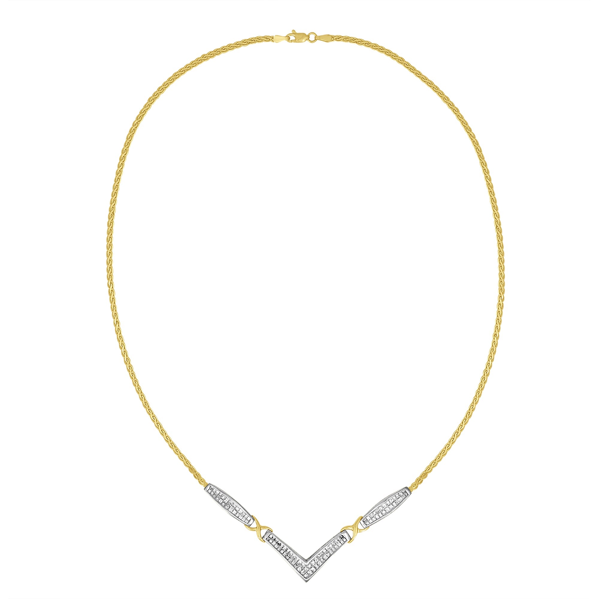 14K Yellow and White Gold 2.0 Cttw Princess Cut Diamond Flared and X-Station V Shaped 18â€ Franco Chain Statement Necklace (H-I Color, SI2-I1 Clarity)