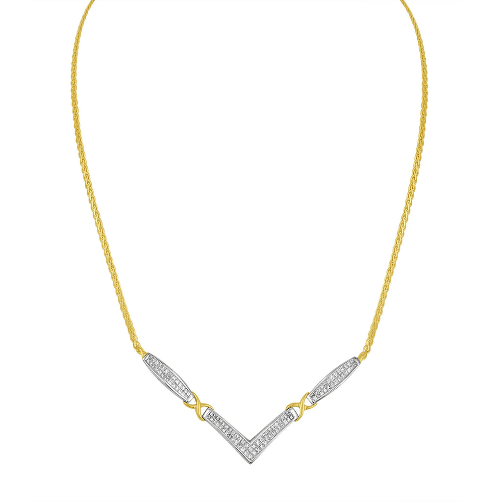 14K Yellow and White Gold 2.0 Cttw Princess Cut Diamond Flared and X-Station V Shaped 18â€ Franco Chain Statement Necklace (H-I Color, SI2-I1 Clarity)