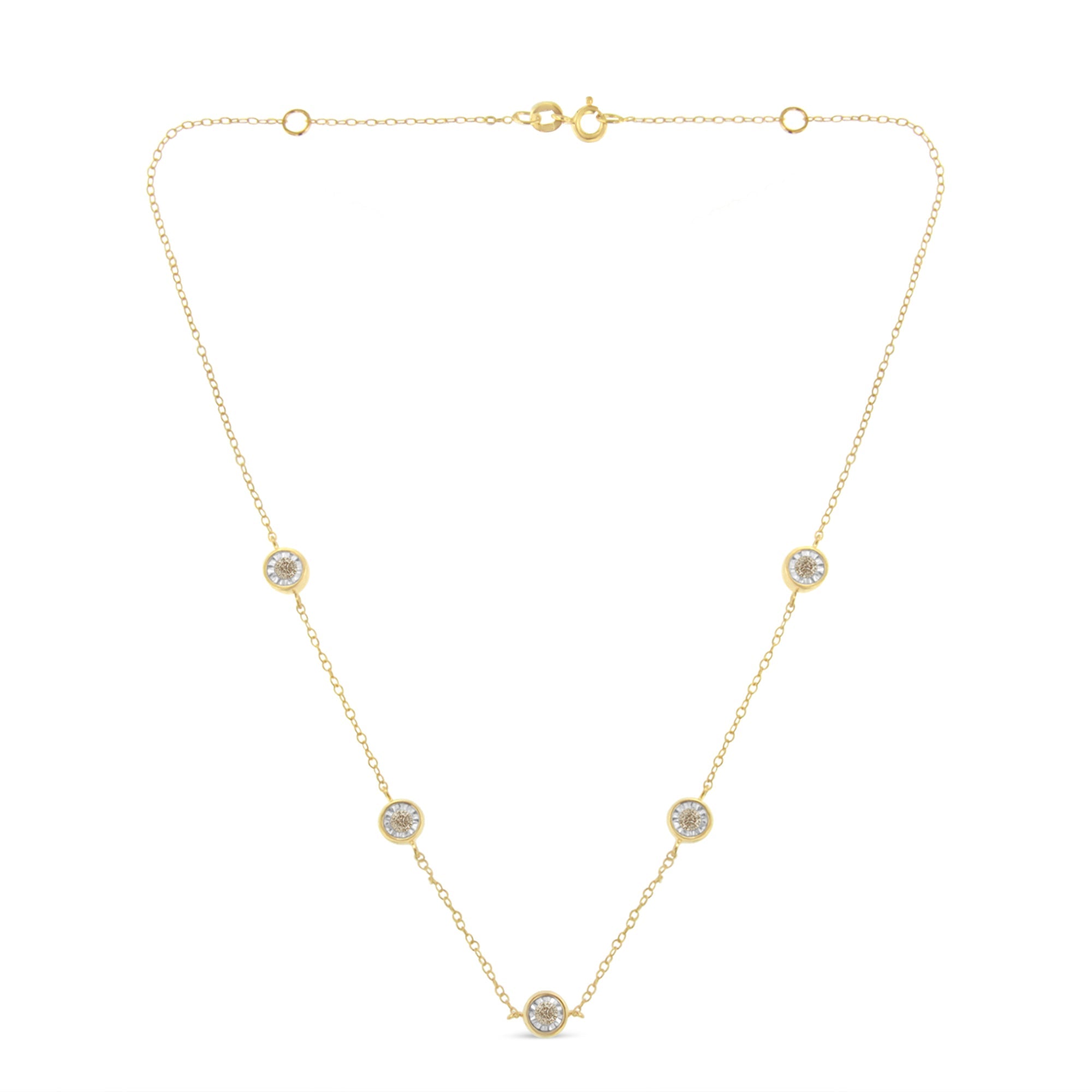 Yellow Color Plated Sterling Silver Diamond Station Necklace (1/2 cttw, K-L Color, I2-I3 Clarity)