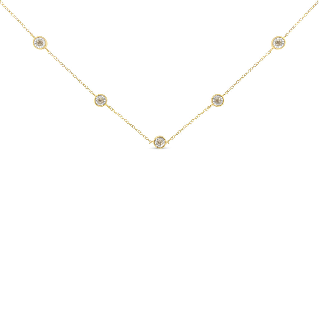 Yellow Color Plated Sterling Silver Diamond Station Necklace (1/2 cttw, K-L Color, I2-I3 Clarity)