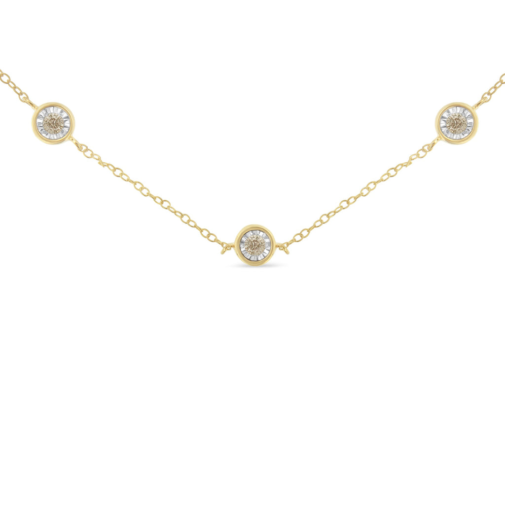 Yellow Color Plated Sterling Silver Diamond Station Necklace (1/2 cttw, K-L Color, I2-I3 Clarity)