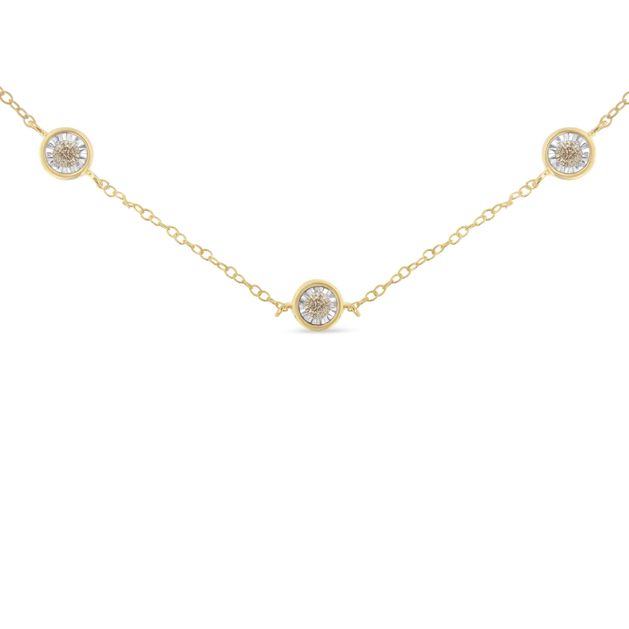 Yellow Color Plated Sterling Silver Diamond Station Necklace (1/2 cttw, K-L Color, I2-I3 Clarity)