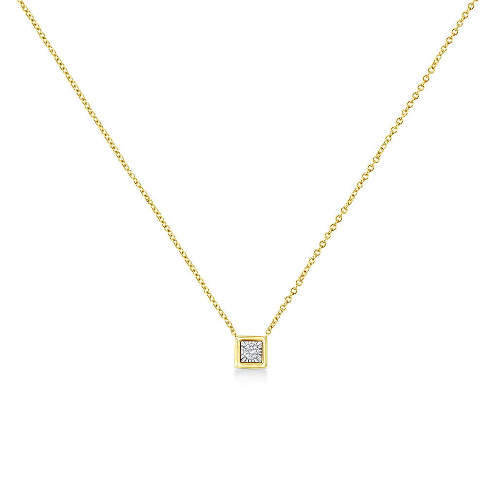 10K Yellow Gold Plated .925 Sterling Silver 1/10 Cttw Miracle Set Round Diamond Square Box Shape 18" Pendant Necklace (K-L Color, I2-I3 Clarity)