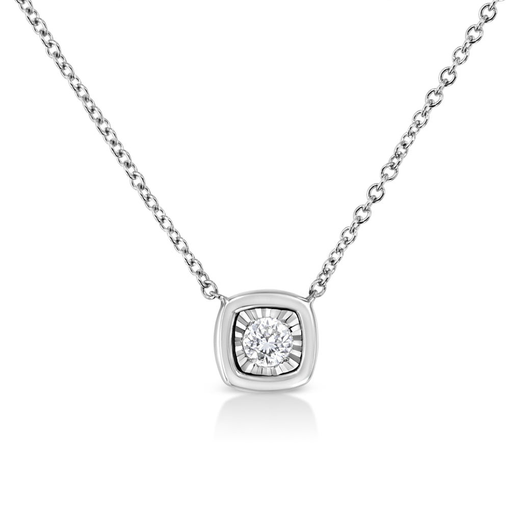 10K Yellow Gold Plated .925 Sterling Silver 1/10 Cttw Miracle Set Round Diamond Square Box Shape 18" Pendant Necklace (K-L Color, I2-I3 Clarity)