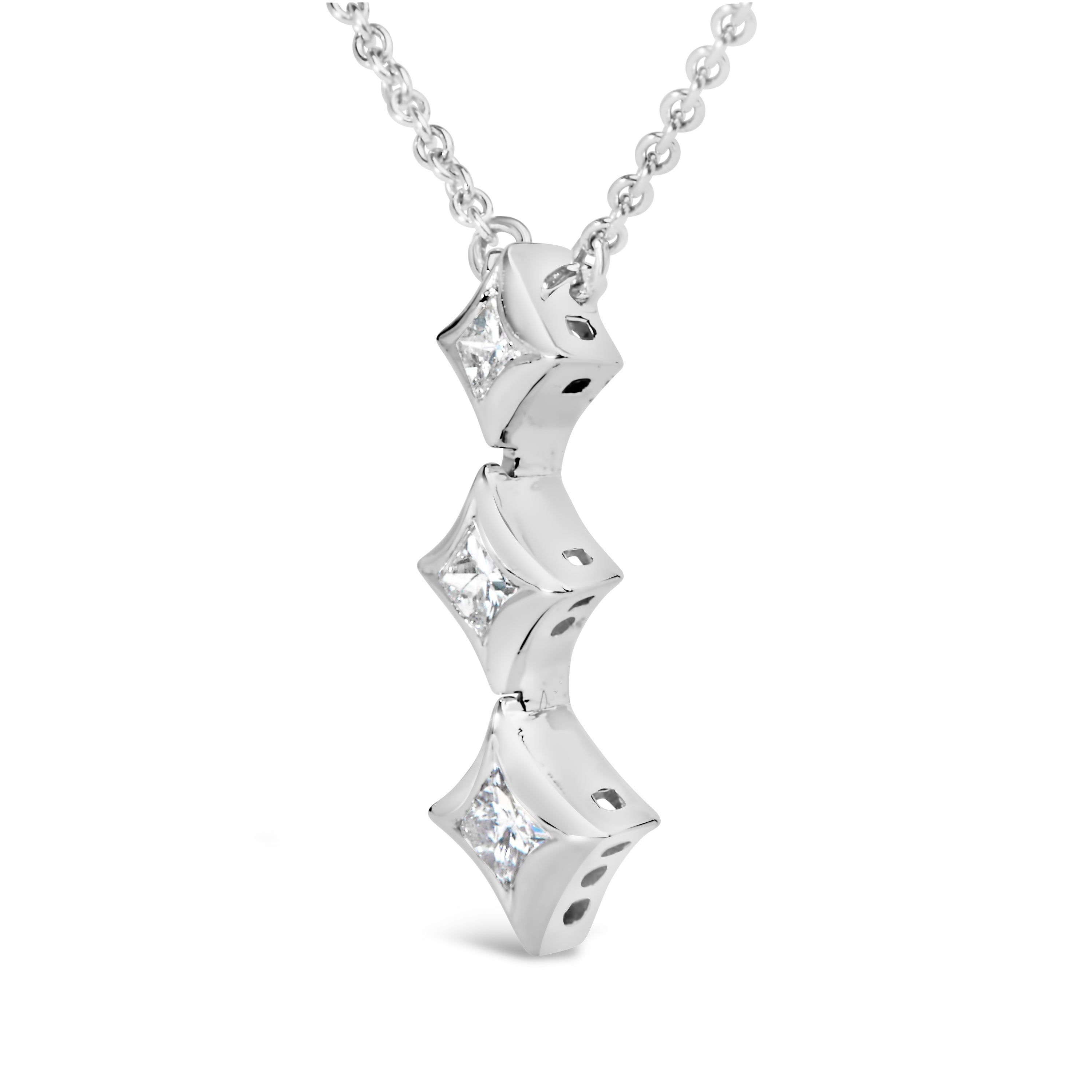 10K White Gold 1/5 Cttw Princess Cut Diamond 3 Stone Drop 18" Pendant Necklace (H-I Color, SI2-I1 Clarity)