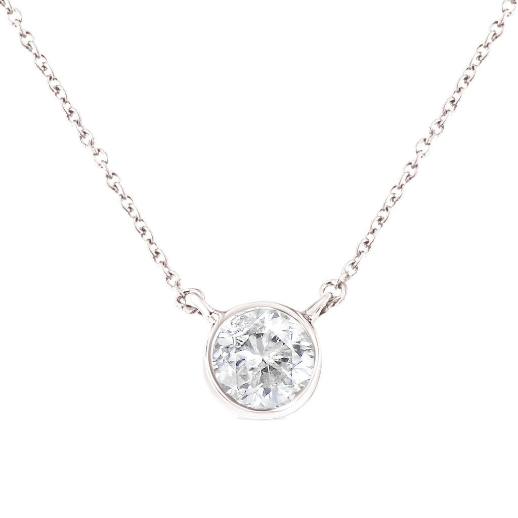 .925 Sterling Silver 1/2 Cttw Diamond Bezel 18" Pendant Necklace (I-J Color, I2-I3 Clarity)
