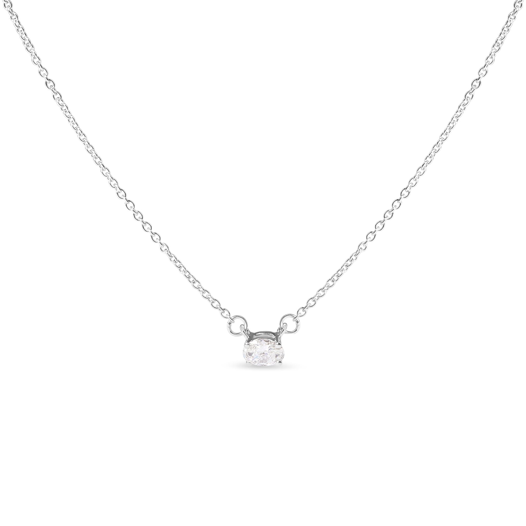14K White Gold 1/4 Cttw Lab Grown Oval Solitaire Diamond East West 18" Pendant Necklace (G-H Color, VS2-SI1 Clarity)