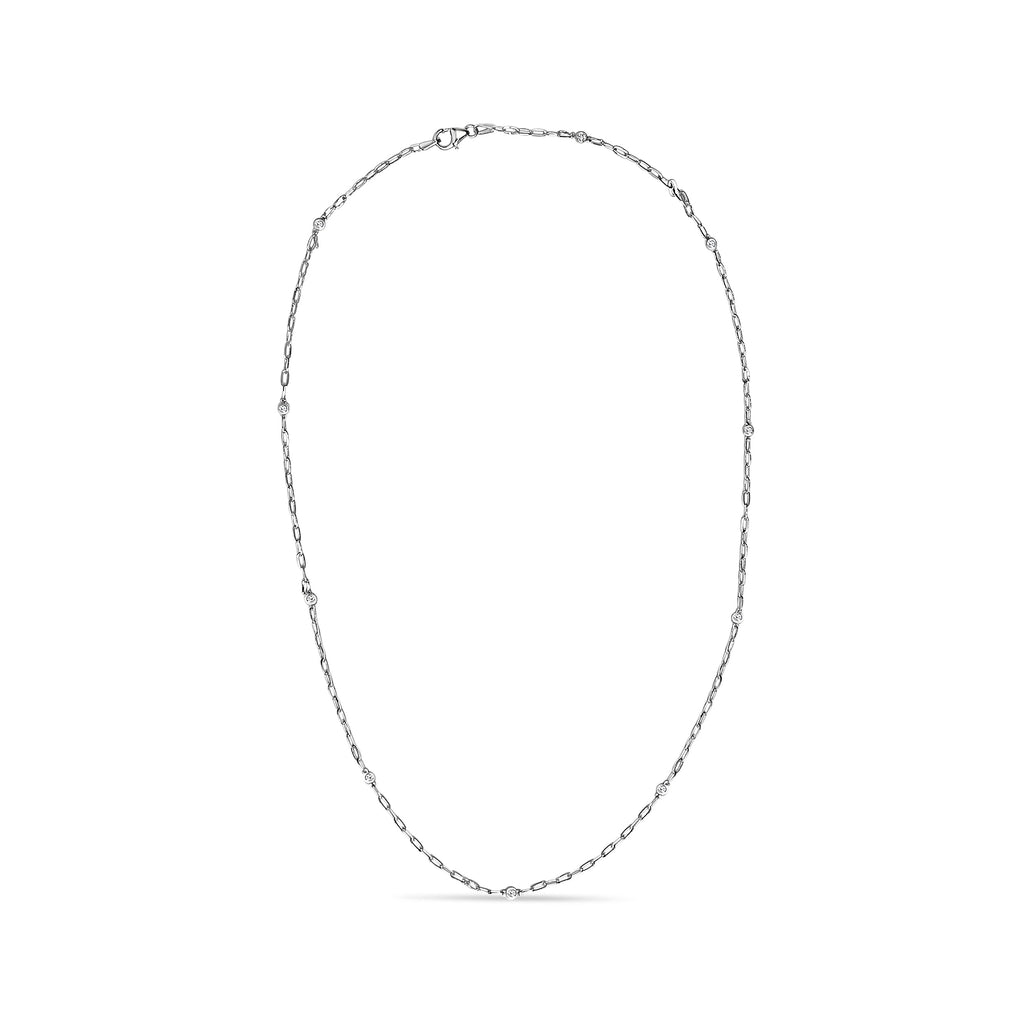 14K White Gold Bezel Set 1.00 Cttw Diamond 11 Station Necklace