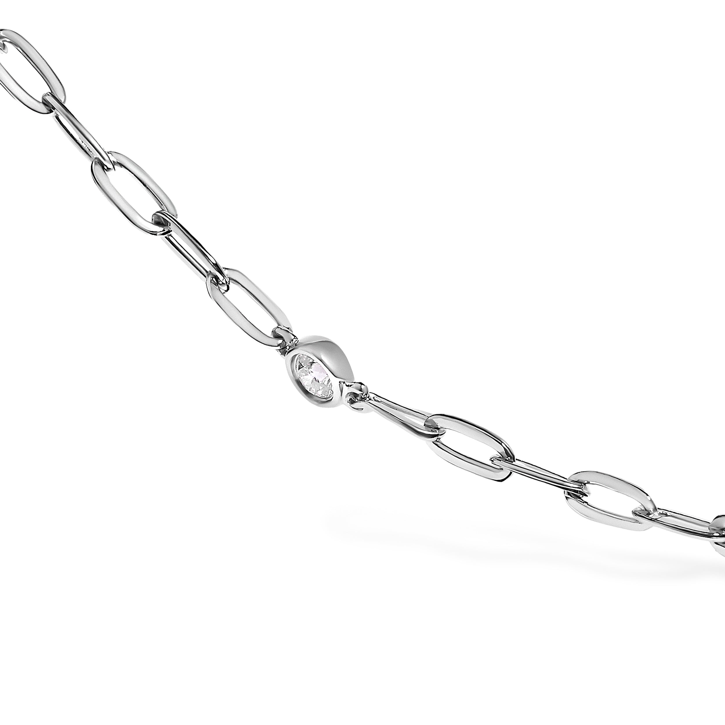 14K White Gold Bezel Set 1.00 Cttw Diamond 11 Station Necklace