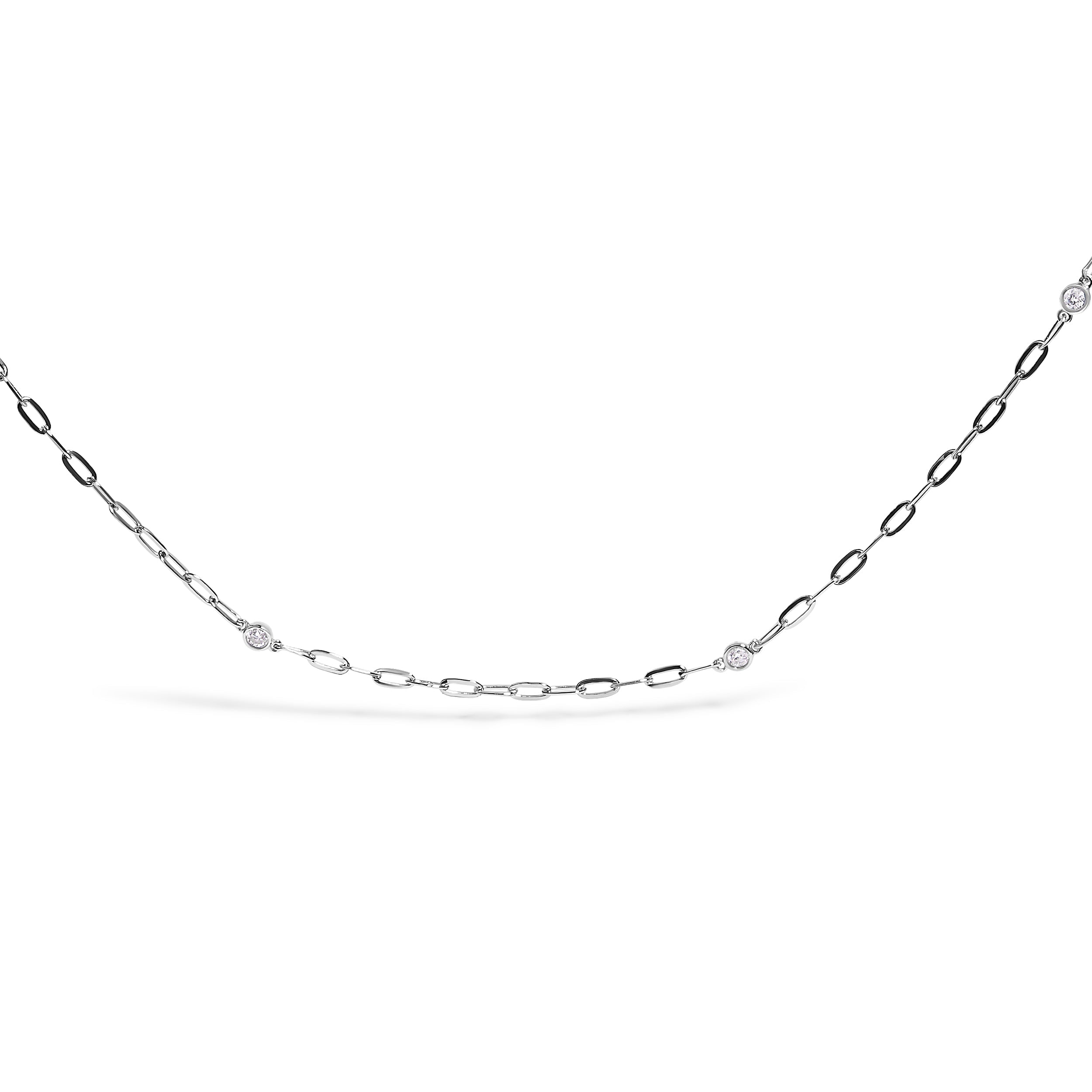 14K White Gold Bezel Set 1.00 Cttw Diamond 11 Station Necklace