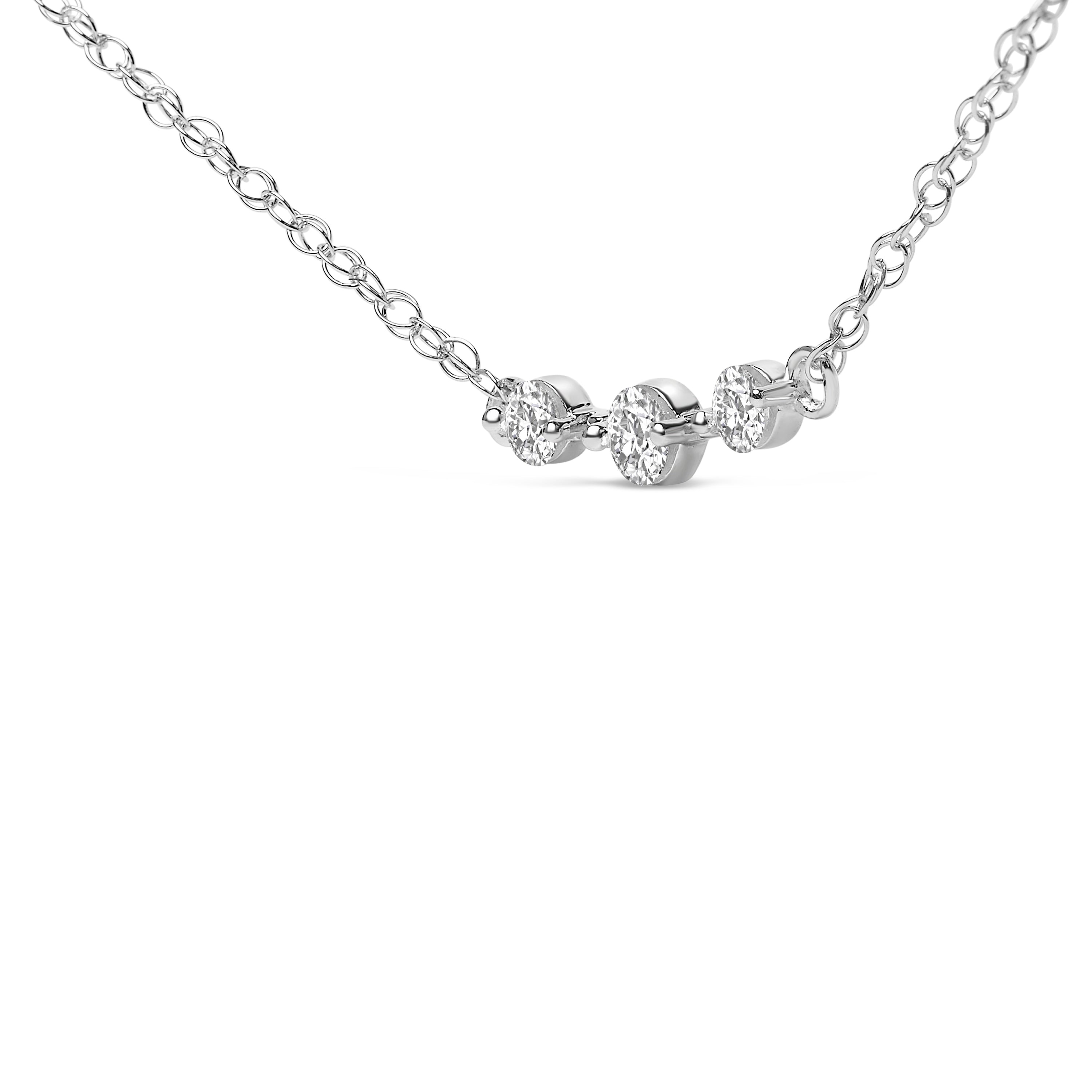Sterling Silver 1/5 Cttw Lab Grown Diamond 3 Stone Station Necklace