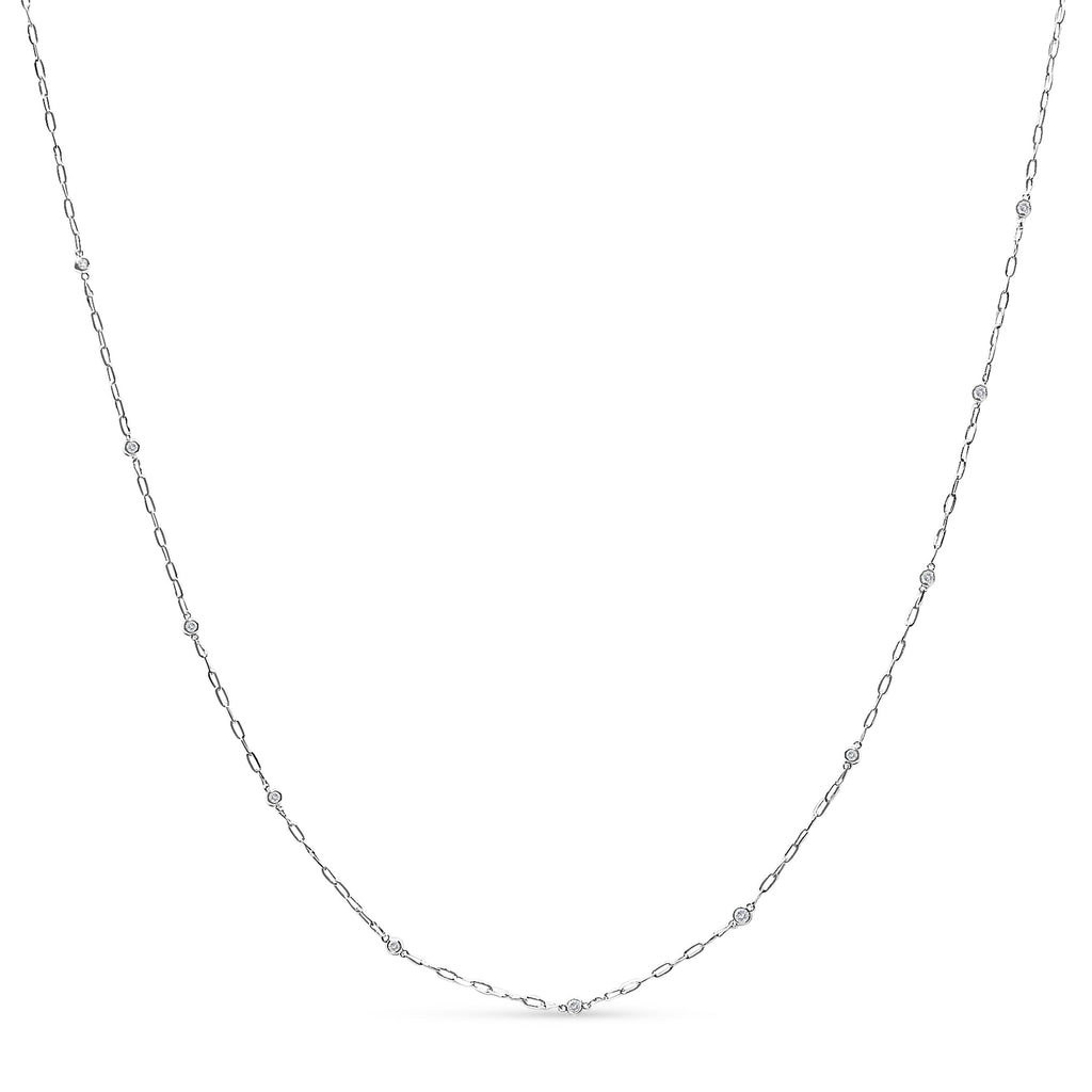 14K White Gold 1/2 Cttw Diamond Bezel Station Paperclip Chain Necklace (H-I Color, SI1-SI2 Clarity) - 18"